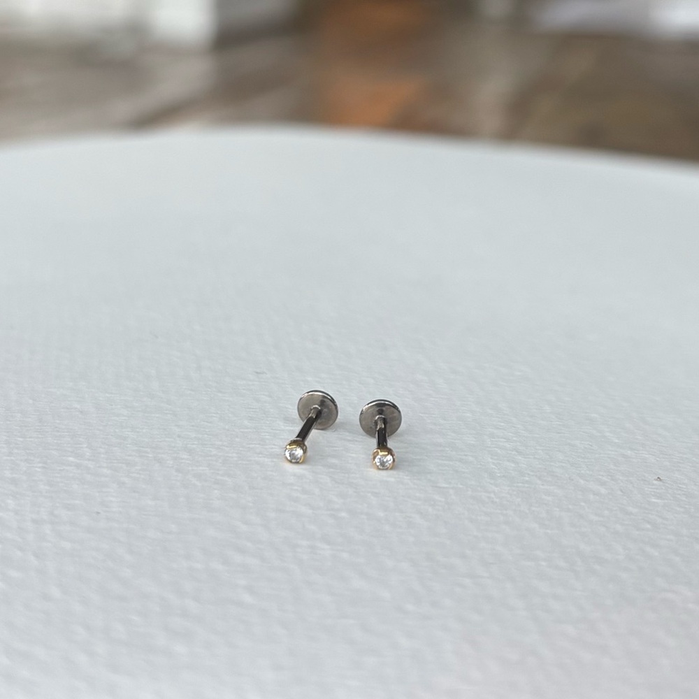 14k gold tiny diamond piercing earrings with push backs